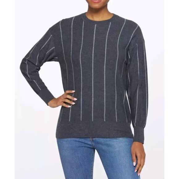 M.M. LaFleur Women Wool Braided Striped Pullover Ingola Sweater Size L Gray NWOT - Picture 1 of 10
